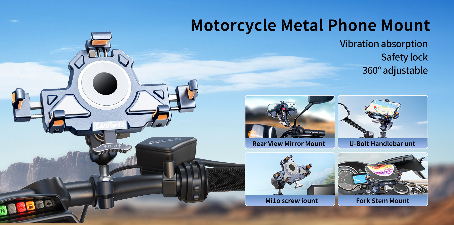 Metal Shockproof Motorcycle Phone Mount